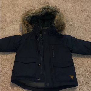 Zara Boys Coat Navy Fur Hood New Size 9-12 months